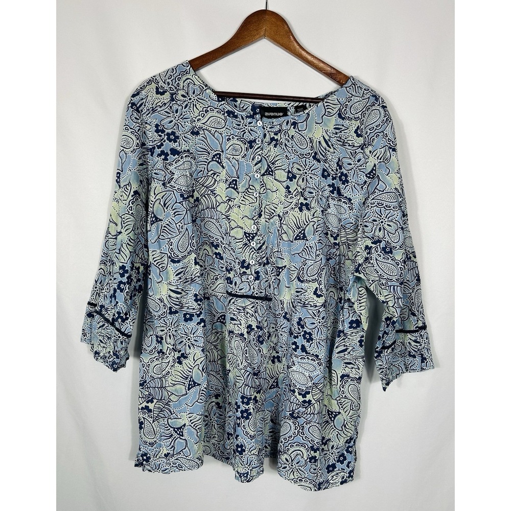 Avenue Lightweight Tropical Top 3X (22/24) 3/4 Sleeve 100% Cotton Beach Vacation